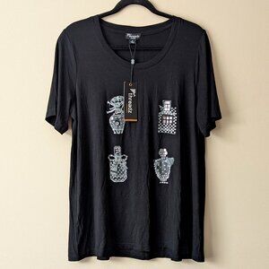 THREADZ Australia Embellished Perfume Bottle Rhinestone W Top T Shirt Tunic Sz M